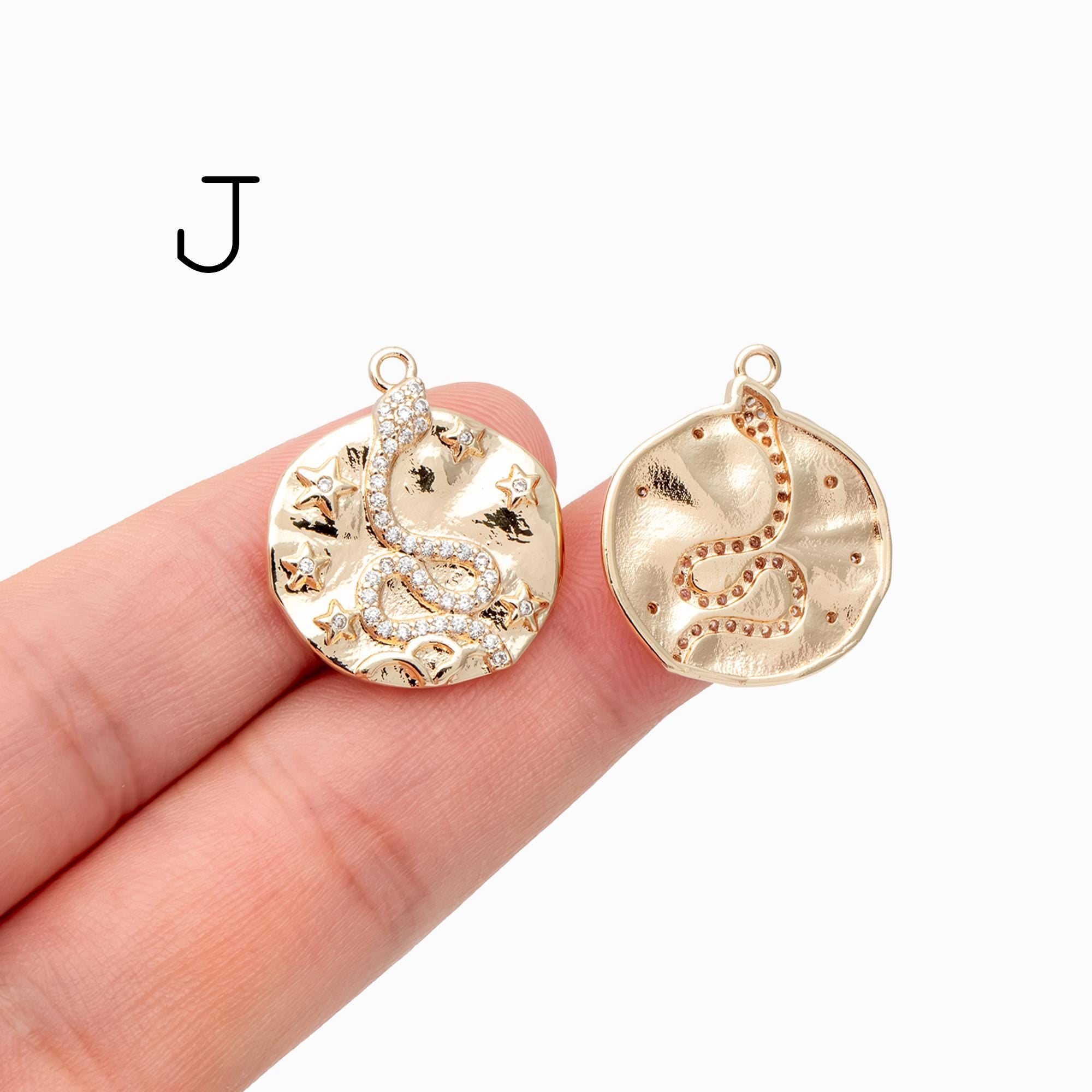 4pcs Gold Snake Charm, 18K Gold Plated Brass, Snake Necklace Jewelry Pendant (GB-2756)